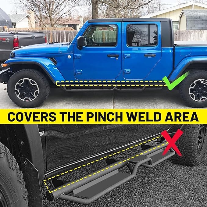 Wheel to Wheel Running Boards Compatible with 2020-2025 Jeep Gladiator Jt 4 Door, Bed Access Nerf Bars, Side Steps Made with Carbon Steel, Drop-Down Steps.