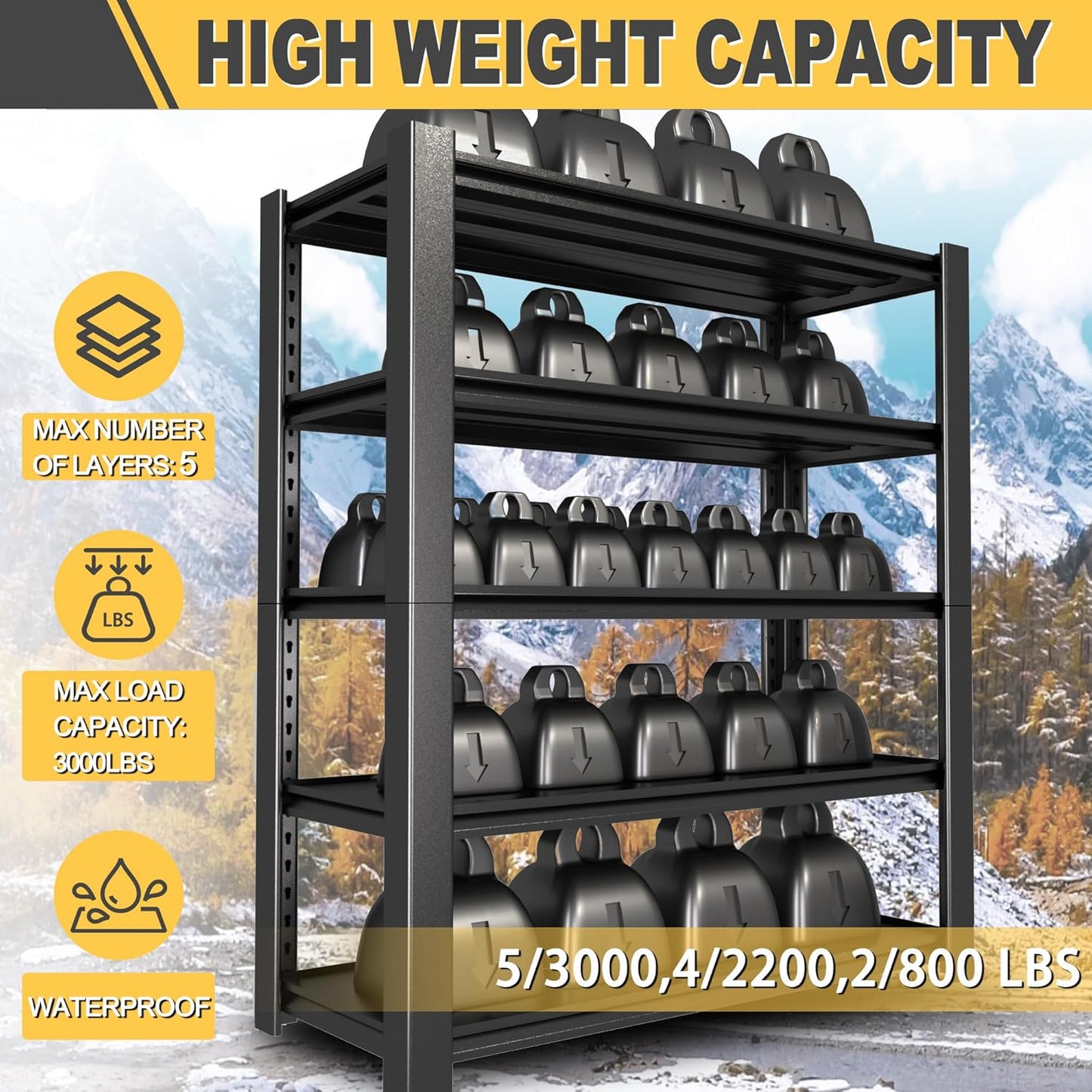 76" H x 60" W x 24" D 5-Tier Heavy Duty Garage Shelving Unit, 3000 LBS Capacity Metal Storage Rack,Adjustable Steel Shelves for Garage, Warehouse, Basement, Pantry, Workshop.2 Pack