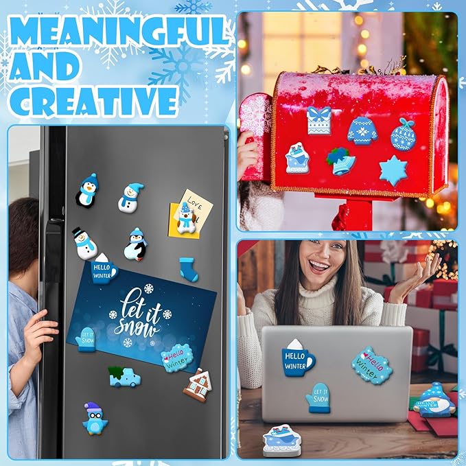 Simgoing 24 Sets Christmas Winter Ceramics to Paint Set Gnomes Ready to Paint 24 Unpainted Ceramics with Acrylic Brushes Magnets DIY Snowflake Snowman for Winter