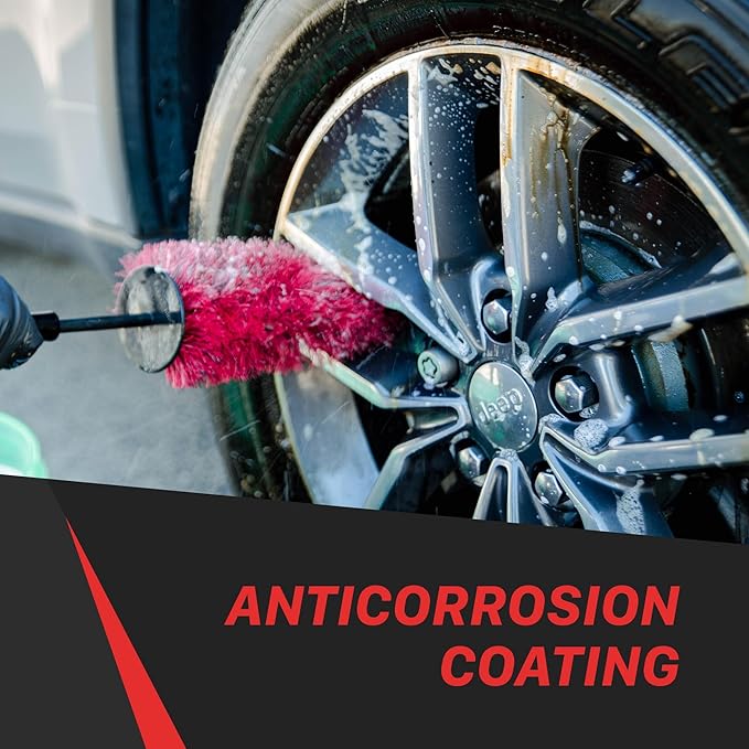 Maxshine Wheel & Rim Brush 10” (Red & Black) | Large Soft Bristle PP Material with Comfort Grip & Knuckle Guard | Scratch-Free Wheel Cleaning Brush | Universal Car Detailing Tool for Rims & Tires