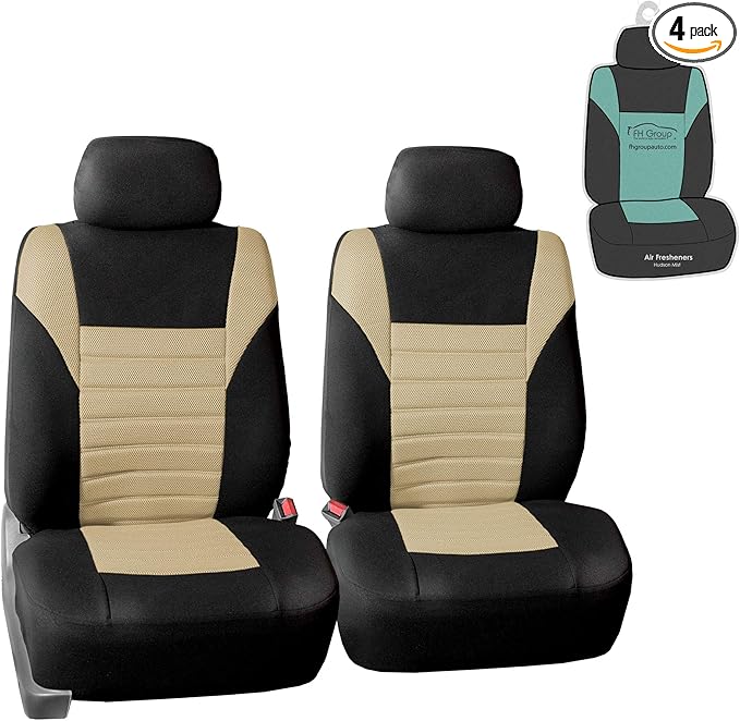 FH Group Automotive Car Seat Covers Front Set Premium 3D Air Mesh Front Seat Covers, Airbag Compatible Universal Fit Interior Accessories for Cars Trucks and SUVs - Beige