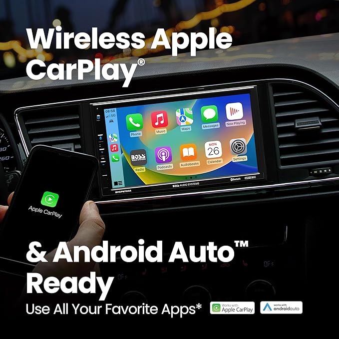 BOSS Audio Systems BVCP9700A Car Stereo - Apple CarPlay, Android Auto, Double Din, 7 Inch Touchscreen, Bluetooth, No CD DVD Player, AM/FM Radio Receiver