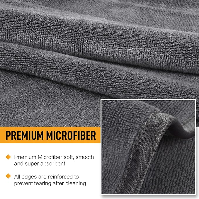 SINLAND Microfiber Car Drying Towels Ultra Absorbent,No Streaks,Scratches, or Water Spots,Wash Cleaning Auto Detailing Towels 400gsm 16inch x 24inch 6Pack Grey
