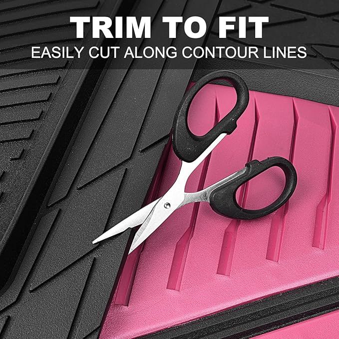 CAR PASS Heavy Duty Rubber Car Mats, Deep Dish Car Floor Mats All Weather, Car Mats Full Set 4-Piece Trim to Fit for Sedans SUVs Trucks,Women Waterproof Anti-Slip Automotive Mats, V12 Black and Pink