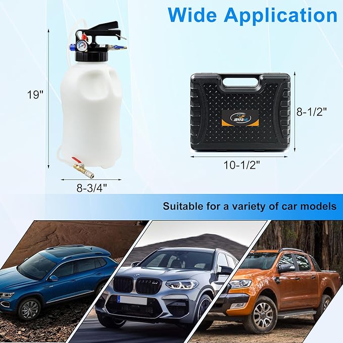 JoyFans 10L Pneumatic Transmission Fluid Pump Extractor and Dispenser, Gearbox Oil Transfer System Refill Fill Evacuator Tool Kit with 15PCS ATF Adapters for Most Garage Shop Vehicles