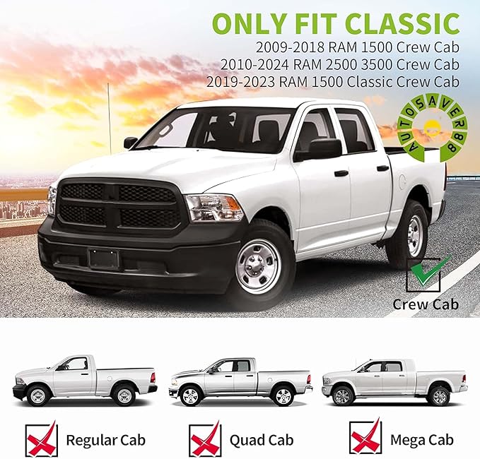 AUTOSAVER88 Running Boards Compatible with 2009-2018 Dodge Ram 1500 Crew Cab (Including 2019-2024 1500 Classic), 2010-2025 Ram 2500/3500, 6 inches Side Step Nerf Bars Side Bars