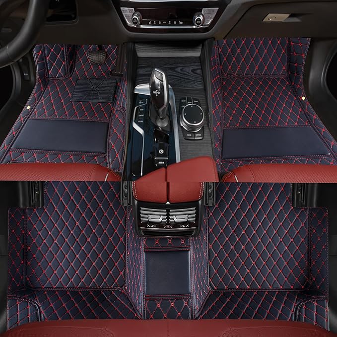 Custom car Floor mats Suitable for 99% car Truck SUV,car mats All Weather Personalized,Full Coverage Luxury Car Mats, Anti-Slip Leather Floor mats. (Black red)
