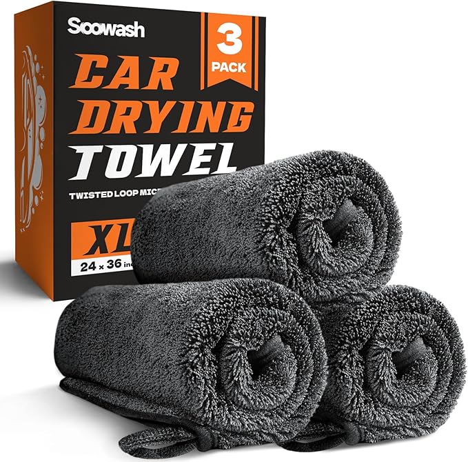 3-Pack Microfiber Towels for Cars (36"x24") - Car Drying Towel, Ultra Soft & Absorbent, Streak-Free & Scratch-Free, Car Towels Drying for Auto Detailing, Trucks, SUVs
