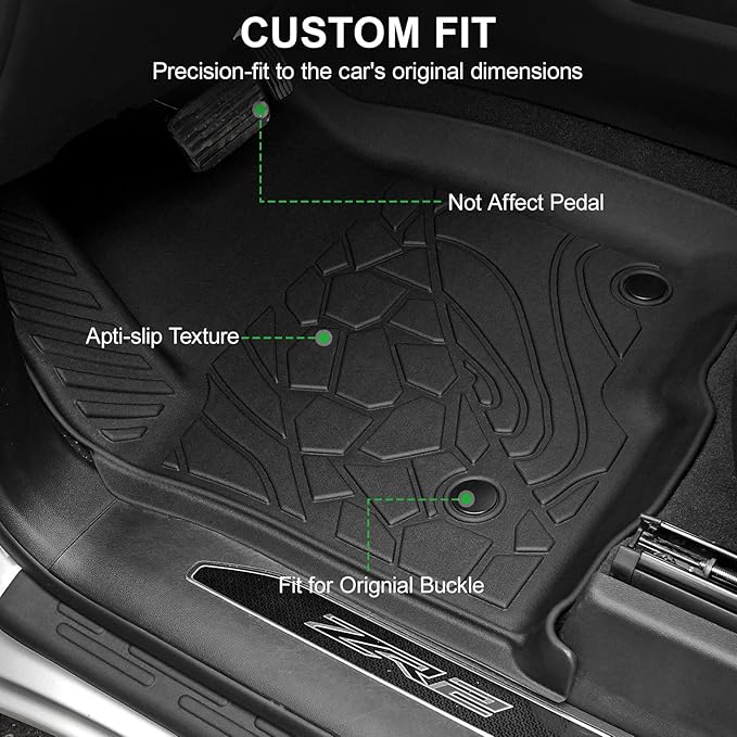 Car Floor Mats Fit for 2019-2025 2026 Chevy Silverado & GMC Sierra 1500/2020-2025 Silv/SRA 2500HD/3500 HD Crew Cab with Under-Seat Storage, All Weather Truck Liners & Door Sill Guards Accessories