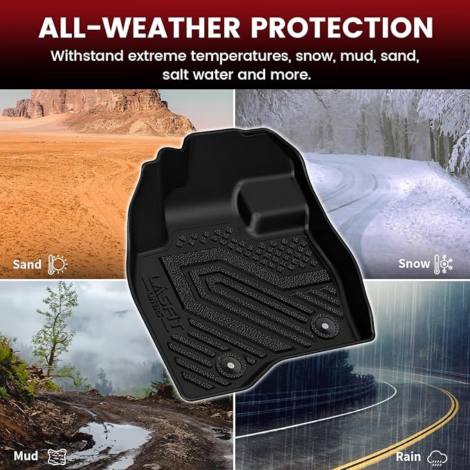 LASFIT Floor Mats for Ford Explorer 2015-2019 7 Seater All Weather TPE Car Liners Custom Fit for Front, Rear and 3rd Row, Black 4pcs