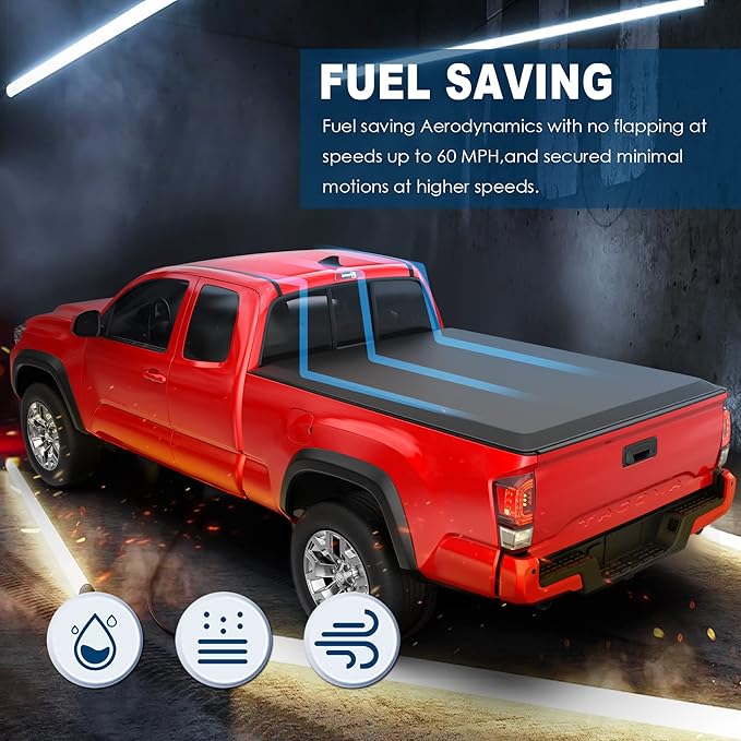 MOSTPLUS 5 FT Tri Fold Soft Truck Bed Tonneau Cover Compatible for 2005 2006 2007 2008 2009 2010 2011 2012 2013 2014 2015 Toyota Tacoma On Top Fleetside Cargo Bed