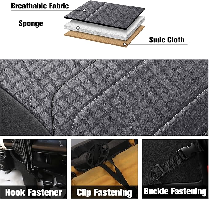 CAROMOP Premium PU Leather&Flannel Car Seat Covers 2 Front Set with Breathable Cloth,Universal Fit for Most Car Interior Covers-Sedan Truck SUV(Black/Grey)