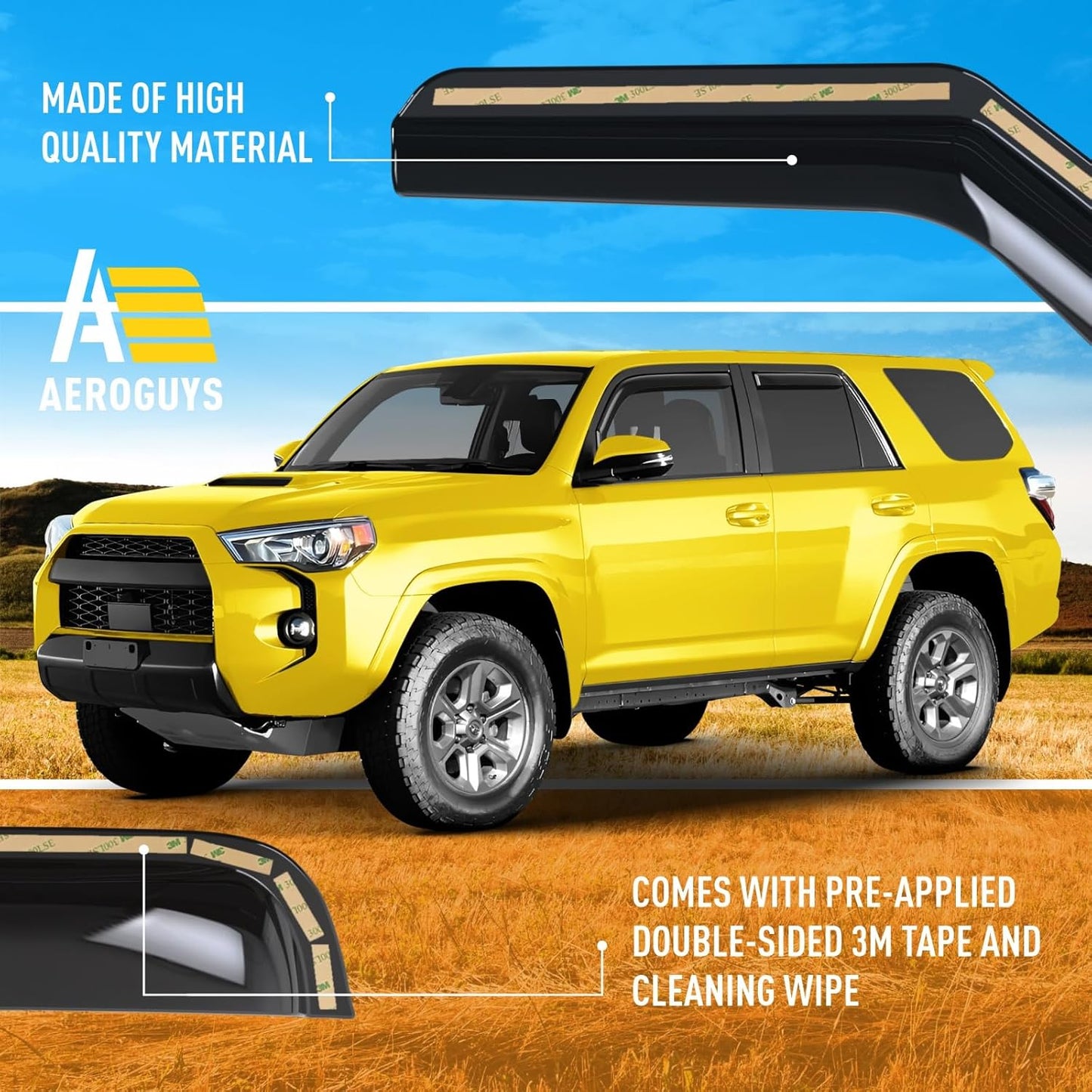 Extra Durable Window Deflectors Tape-On Window Visors Rain Guards Fit for Toyota 4Runner 2010-2024, Sun Visors, Wind Vent for Shades, Exterior Car Accessories - 4pcs. AG0112