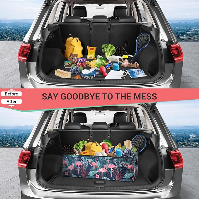 MIU COLOR Trunk Organizer, Car Trunk Organizer, Non-Slip Bottom, Sturdy Storage Organizer for SUV, Sedans, Van, Jeep, Grocery, Large 3 Compartments Car Organizer for Women, Flamingo 31.9"×12.6"×10.6"