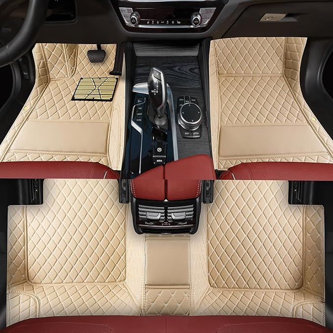 Custom car Floor mats Suitable for 99% car Truck SUV,car mats All Weather Personalized,Full Coverage Luxury Car Mats, Anti-Slip Leather Floor mats. (Beige)