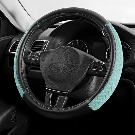 Skechers Steering Wheel Cover,Max Cushioning Leather Steering Wheel Cover Universal Fit 14" 1/2-15" Car Wheel Protector for Men Women Fit Suvs,Vans,Sedans,Car,Trucks,Mint