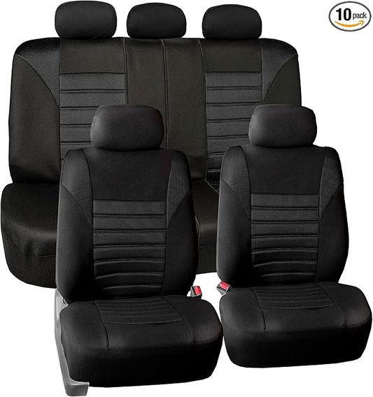 FH Group Automotive Car Seat Covers Full Set Premium 3D Air Mesh Front Seat Covers, Airbag Compatible & Split Bench Cover Universal Fit Interior Accessories for Cars Trucks and SUVs - Black