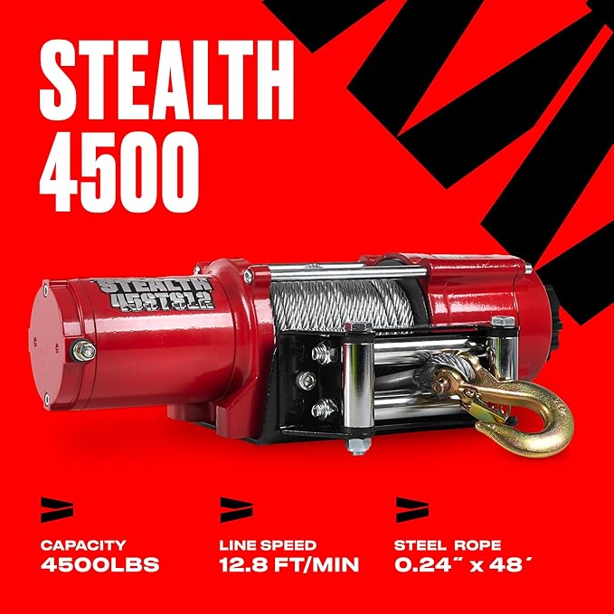 Stealth Winches 4500 lb 12V Electric Winch with Steel Rope & 2 Wireless Remote Kit for ATV UTV Jeep Truck Boat Trailer Car Towing Recovery, Heavy Duty Portable Off Road Winch with Mounting Plate