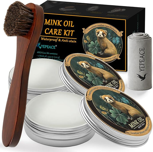 Mink Oil for Leather Boots, Leather Cleaner and Conditioner 3.53oz, All-Natural and Waterproof