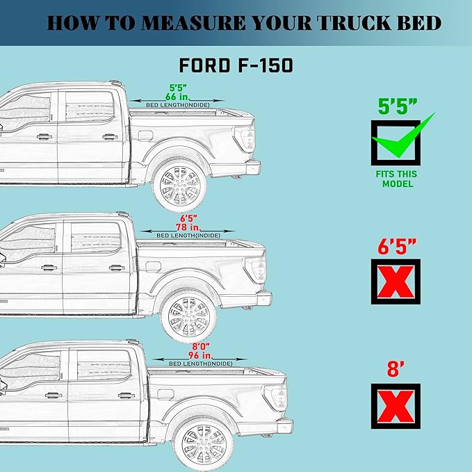 Hard Tri-Fold Truck Bed Cover Compatible with 2015-2025 Ford F150 | F150 Lightning 5'5"Bed (66")