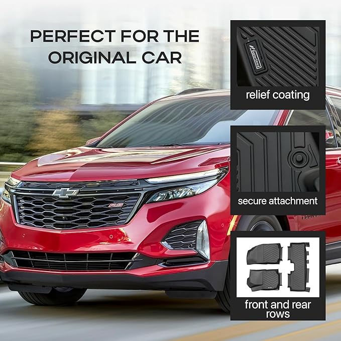 Compatible with Chevrolet Equinox 2024 2025 – Custom Fit Floor Mats, 2-Row All-Weather TPE Car Mats Full Set – Waterproof, Odorless, Non-Slip, Easy to Clean, Durable Automotive Liners