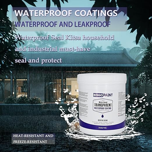 Transparent Waterproof Coating, BingoPaint Invisible Waterproof Agent Indoor & Outdoor Clear Sealant Water-Based Clear Sealant Roofs,Walls,Garden,Terraces,Shower,Window Sills,Concrete,35Oz