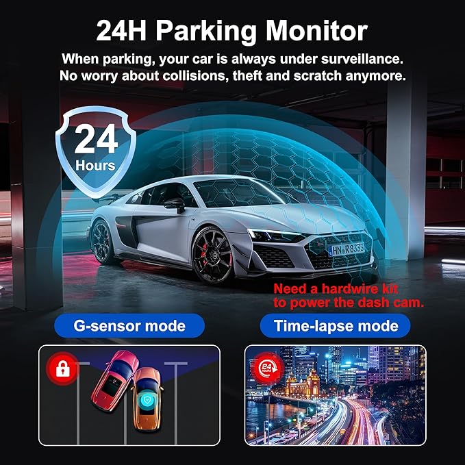 Dash Cam Front and Rear, 4K Ultra HD Dash Camera for Cars, 64GB Card Included, Built-in 5G WiFi Mobile APP Control, 3" IPS Screen,Super Clear Night Vision, 170°Wide Angle,G-Sensor, 24H Parking Monitor