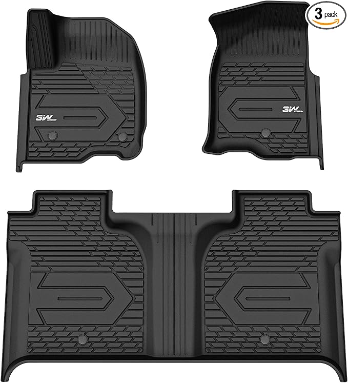 3W Floor Mats Fit for 2019-2024 2025 Chevy Silverado/GMC Sierra 1500 & 2020-2024 2025 Chevrolet Silverado/GMC Sierra 2500 HD/3500HD Crew Cab TPE All Weather Custom Fit, with Factory Carpeted Storage