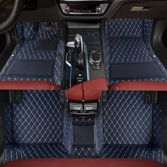 Custom car Floor mats Suitable for 99% car Truck SUV,car mats All Weather Personalized,Full Coverage Luxury Car Mats, Anti-Slip Leather Floor mats. (Black Blue)