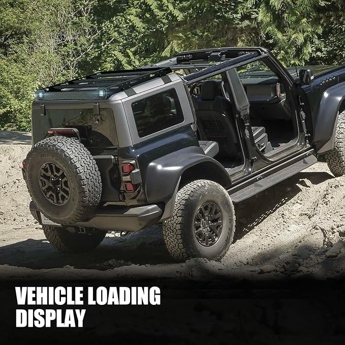 Bronco Half Short Roof Rack Rear Cargo Basket with 2 Led Light Bar Compatible for 2021 2022 2023 2024 2025 Ford Bronco Hardtop 4-Door (Excluding Sport), Rooftop Storage Carrier Luggage Rack