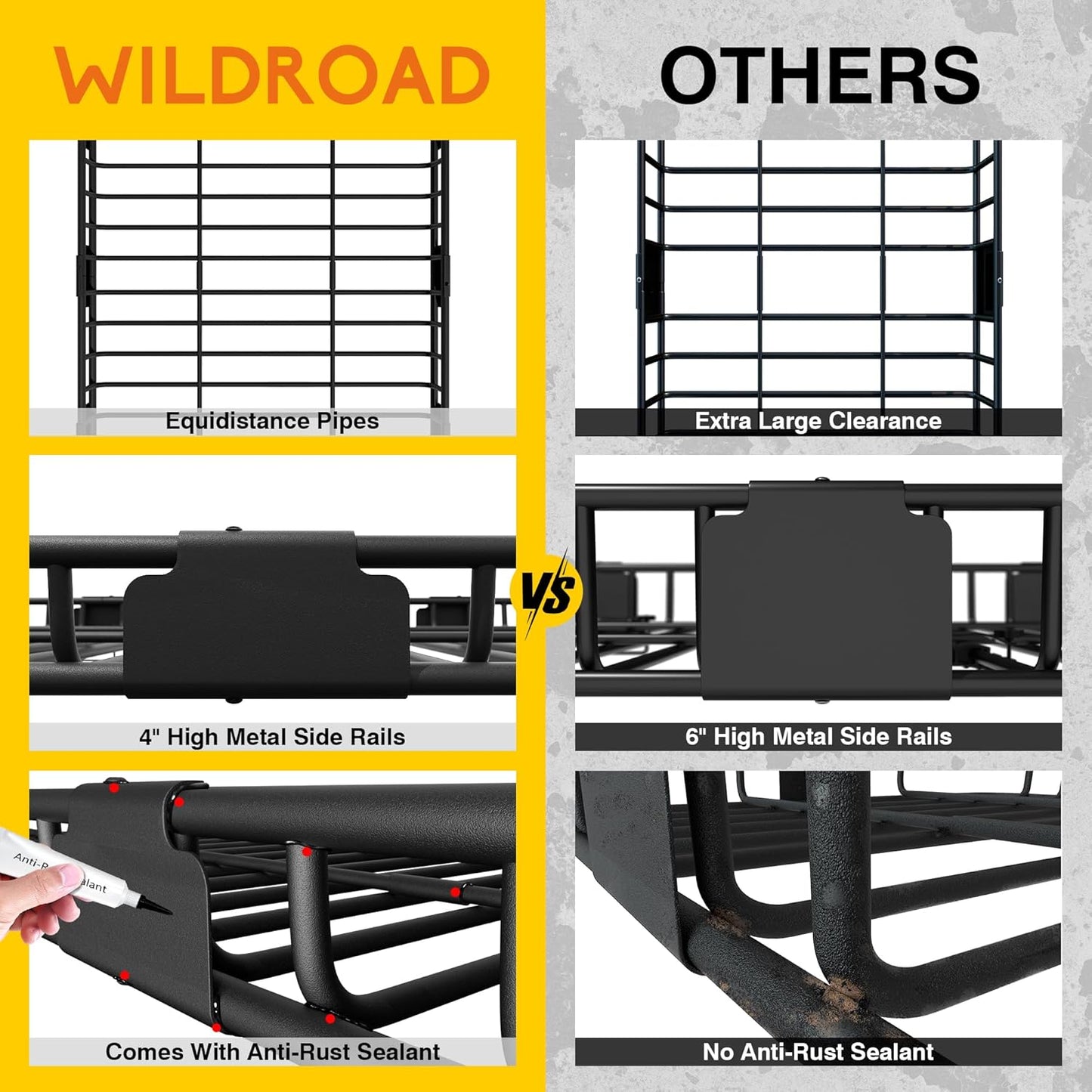 WILDROAD Car Roof Cargo Carrier Combo of Upgraded 64"x 39"x 4" Roof Rack Cargo Basket, Super Duty Bungee Cargo Net. Universal Car Top Luggage Holder Carrier Basket Fits for SUV Truck Cars