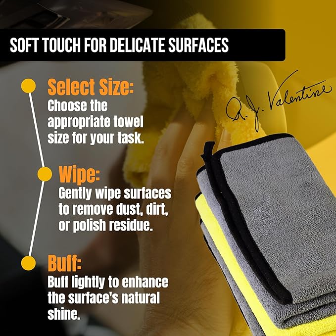VPD Microfiber Coral Fleece Towels - Dark Yellow, Ultimate Car Drying Towels, Extra Large, Super Absorbent, Lint and Scratch Free, Perfect for Car Wax Polishing (12, 15.75" by 15.75")
