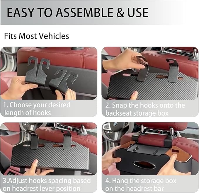 Mu&Ti Back Seat Car Organizer, Multifunctional Car Seat Back Storage Box with 2 Cup Holders, Tissue Box and Hook - Ideal for Kids and Travel (Black)