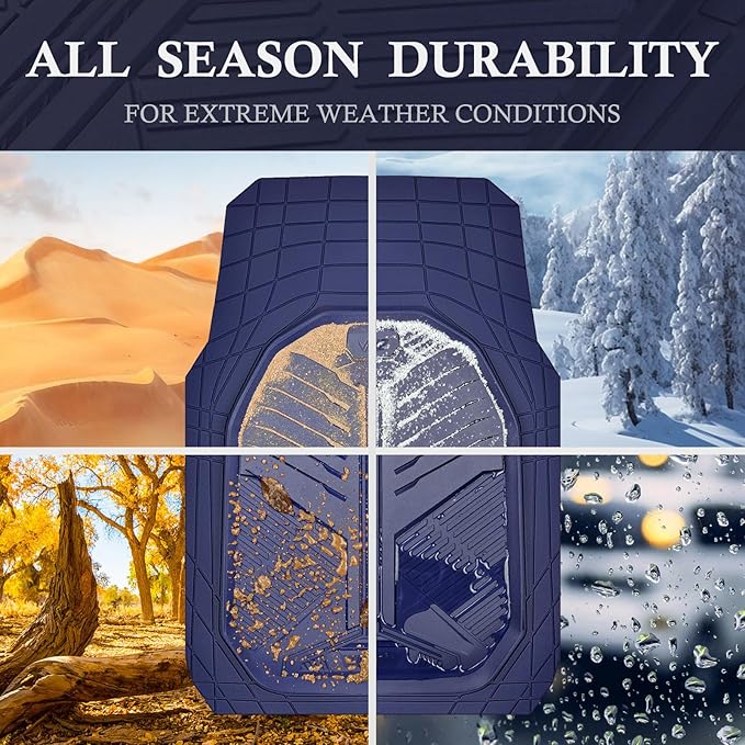 CAR PASS Heavy Duty Rubber Car Mats with Cargo Liner, Deep-Dish Car Floor Mats and Trunk Mat All Weather, Universal Trim-to-Fit for SUVs Trucks Sedans, Waterproof Anti-Slip, Trimmable V12 Blue