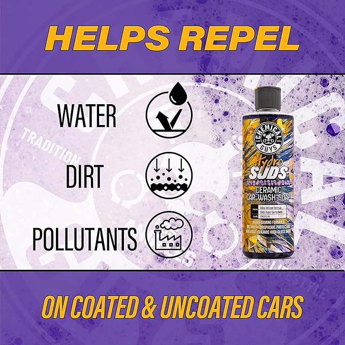 Chemical Guys HydroSuds Ceramic SiO₂ Shine High Foaming Car Wash Soap - Works with Foam Cannons, Foam Guns, or Bucket Washes for Cars, Trucks, Motorcycles, RVs, and More, Berry Scent - 16 oz
