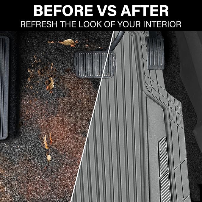 CAR PASS Heavy Duty Sporty Rubber Car Mats, Deep Dish All Weather Car Floor Mats Full Set, Waterproof Anti-Slip Automotive Matts Rugs Trim to Fit for Most Sedans SUVs Vans, 4-Piece All Gray