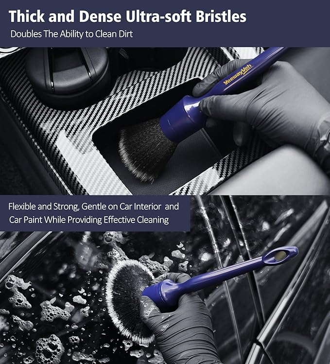 YeewayVeh Car Detailing Brush Set, 3PCS Ultra Soft and Thick No Scratch Detail Brush for Car Dashboard Air Vents Leather Seat Dusting and Cleaning, Auto Interior Exterior Detail Brushes Car Detailing