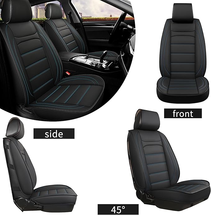 Car Seat Covers 5 Seats Full Set, Waterproof Napa Leather Automotive Seat Protector for Cars SUV Truck Sedan, Universal Anti-Slip Car Seat Cushion Interior Accessories, Black and Blue
