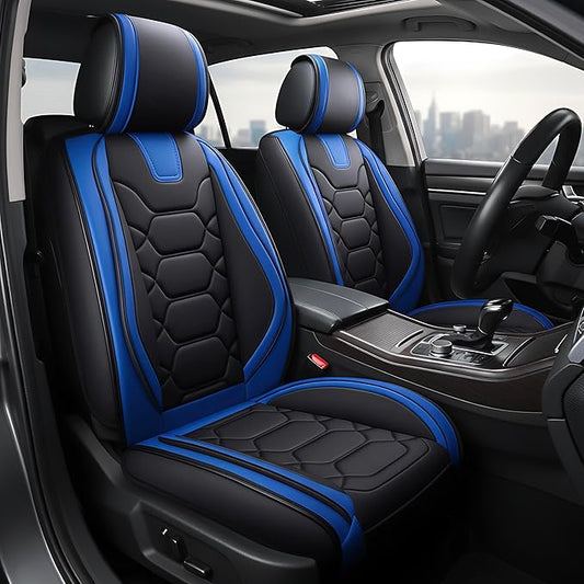 OASIS AUTO Car Seat Covers Premium Waterproof Faux Leather Cushion Universal Accessories Fit SUV Truck Sedan Automotive Vehicle Auto Interior Protector Full Set (OS-004 Black&Blue)