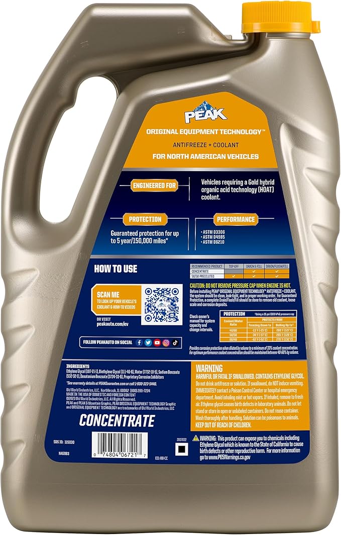 PEAK OET Extended Life Gold Concentrate Antifreeze/Coolant for North American Vehicles, 1 Gal.