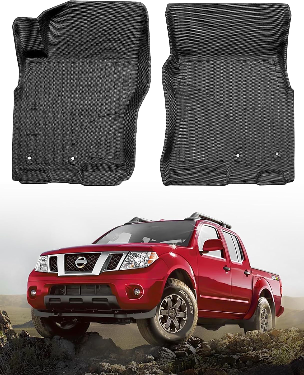 Car Floor Mats for Nissan Frontier 2008-2021 Crew Cab Full Set, All Weather Floor Liners Custom Fit Rubber Mat for Cars, Carpet Protector Truck Accessories for Nissan Frontier 2008-2021, Black