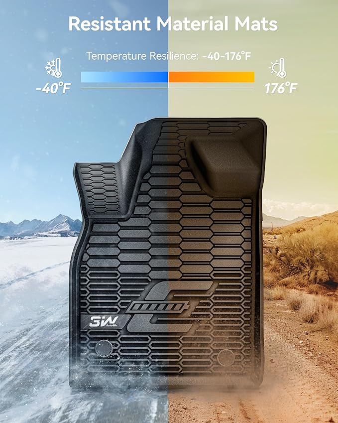 3W Ford Mustang Mach E Floor Mats Fit for 2021 2022 2023 2024 2025 TPE All Weather Car Accessories Custom Fit Floor Liner 1st and 2nd Row Full Set Car Mats, Black