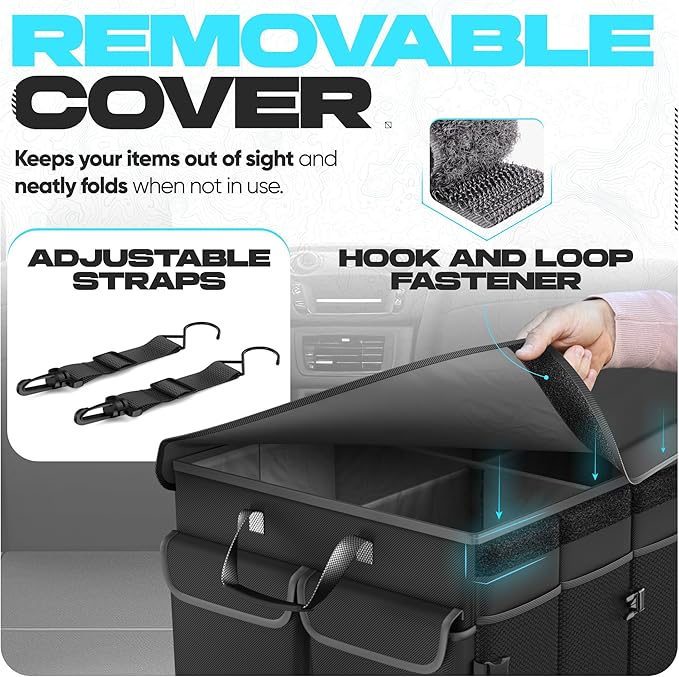 FORTEM Car Trunk Organizer, Collapsible Multi Compartment SUV Organizer, Foldable Storage for Car Accessories for Women Men, 600D Oxford, Non Slip Bottom, Securing Straps, Soft Cover (85L)