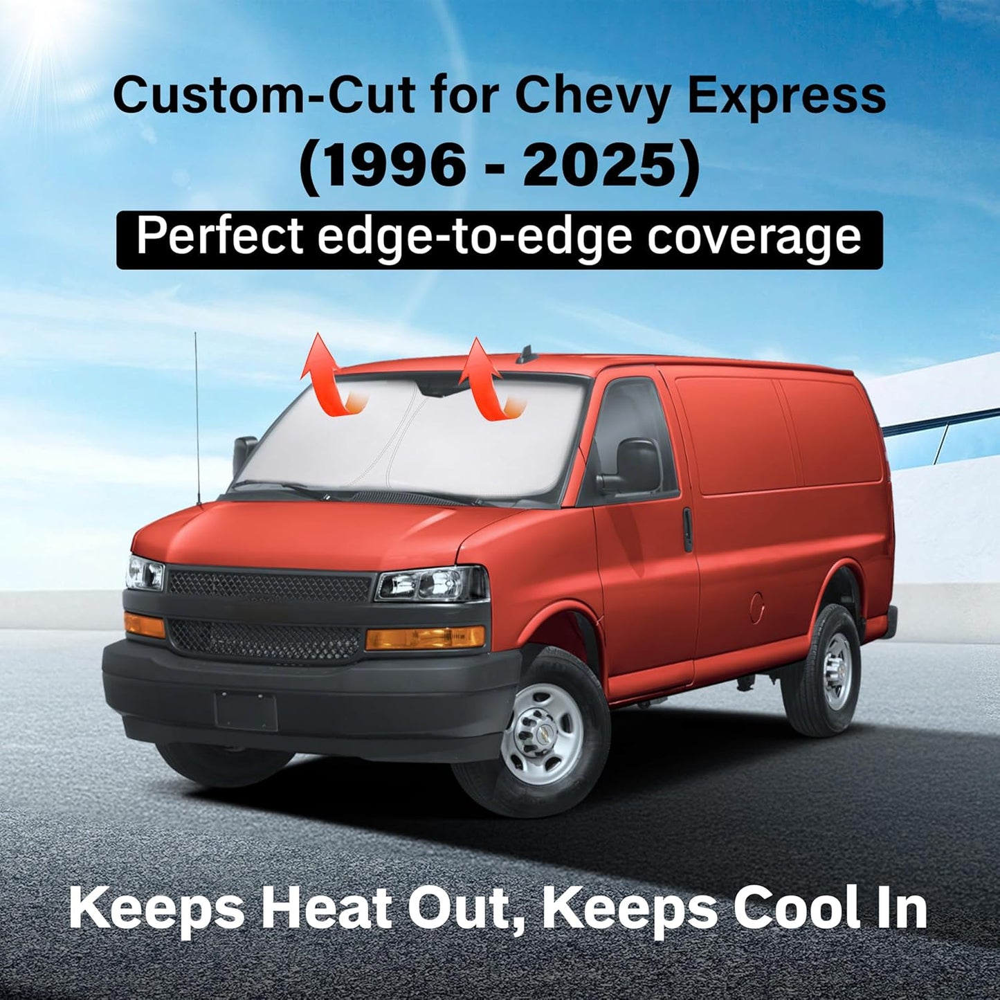 EcoNour Windshield Sunshade Compatible for Chevy Express 1996-2024 2025-240T Polyester Material Cars Sun Visor Reflector Blocks UV Rays - Foldable Sunshade Interior Protection Accessories