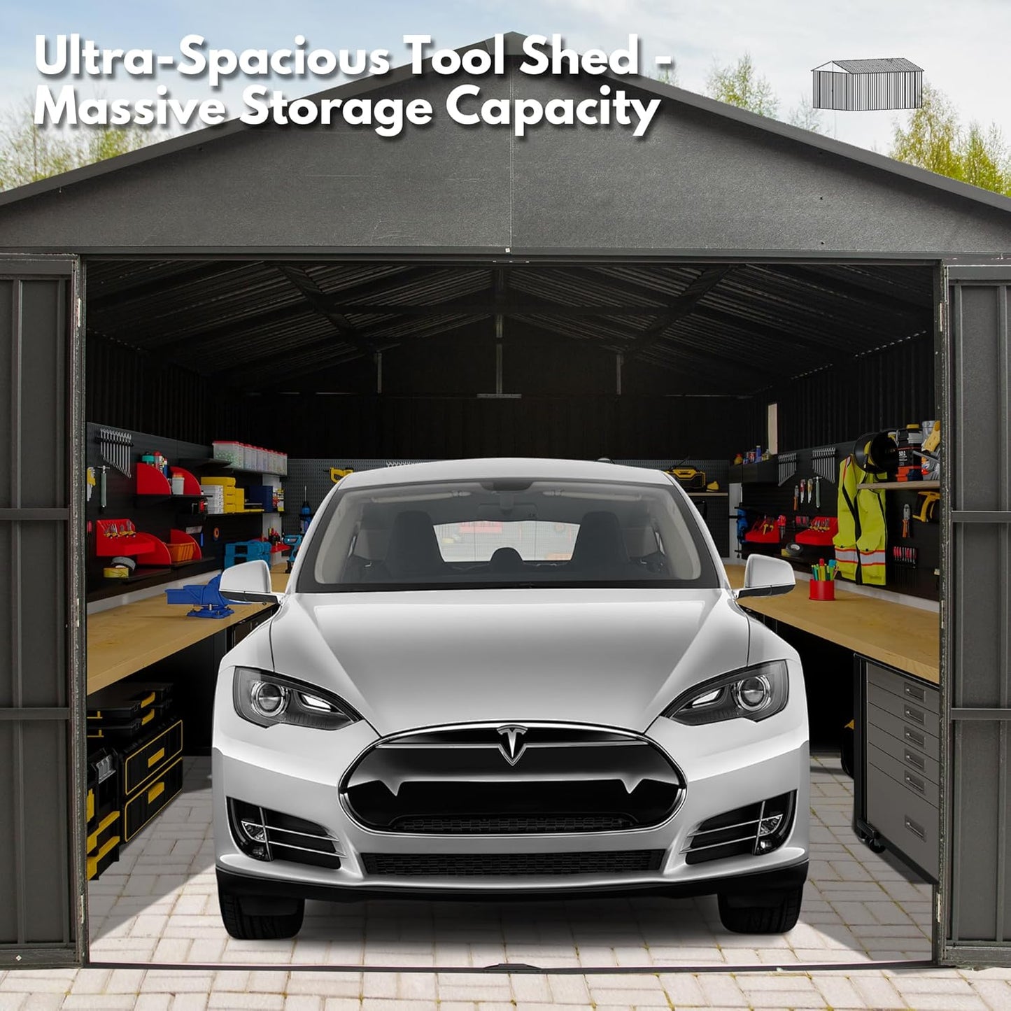 Domi 12'x20' Metal Garage Shed, Heavy Duty Outdoor Steel Carport with Lockable Double, Side Doors, 80MPH Wind and Snow Resistant Enclosed Storage for Cars, Trucks, Motorcycles, Tools, Dark Grey