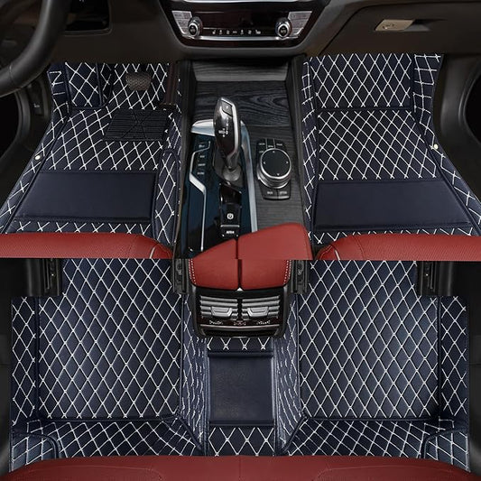 Luxury Leather Car Floor Mats, Custom Fit for 99% Cars, Trucks, SUVs, All Weather, Anti-Slip, Full Coverage, Black White