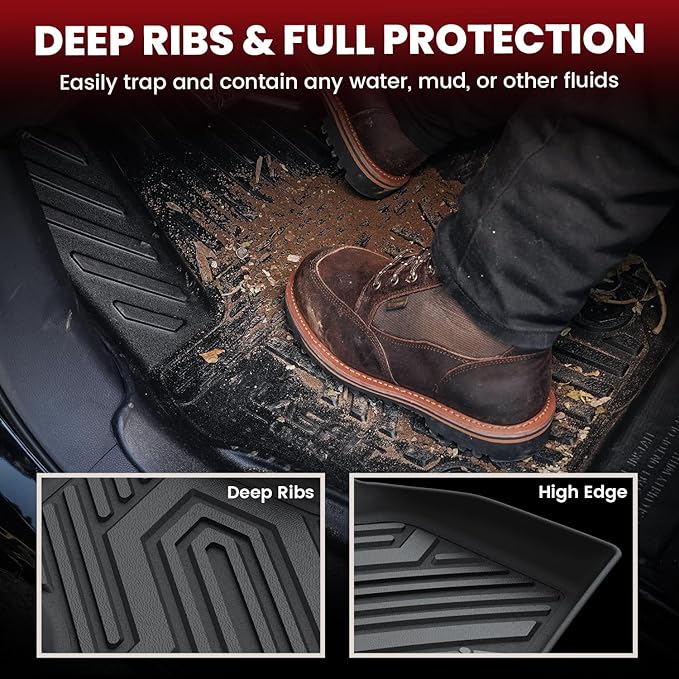 LASFIT Floor Mats and Cargo Liner for Ford Escape Gasoline 2020-2025 2026 (NOT for Hybrid Models) All Weather Protector TPE Custom Fit Car Floor Liners, 1st & 2nd Row & Trunk Set, 4PCS Black