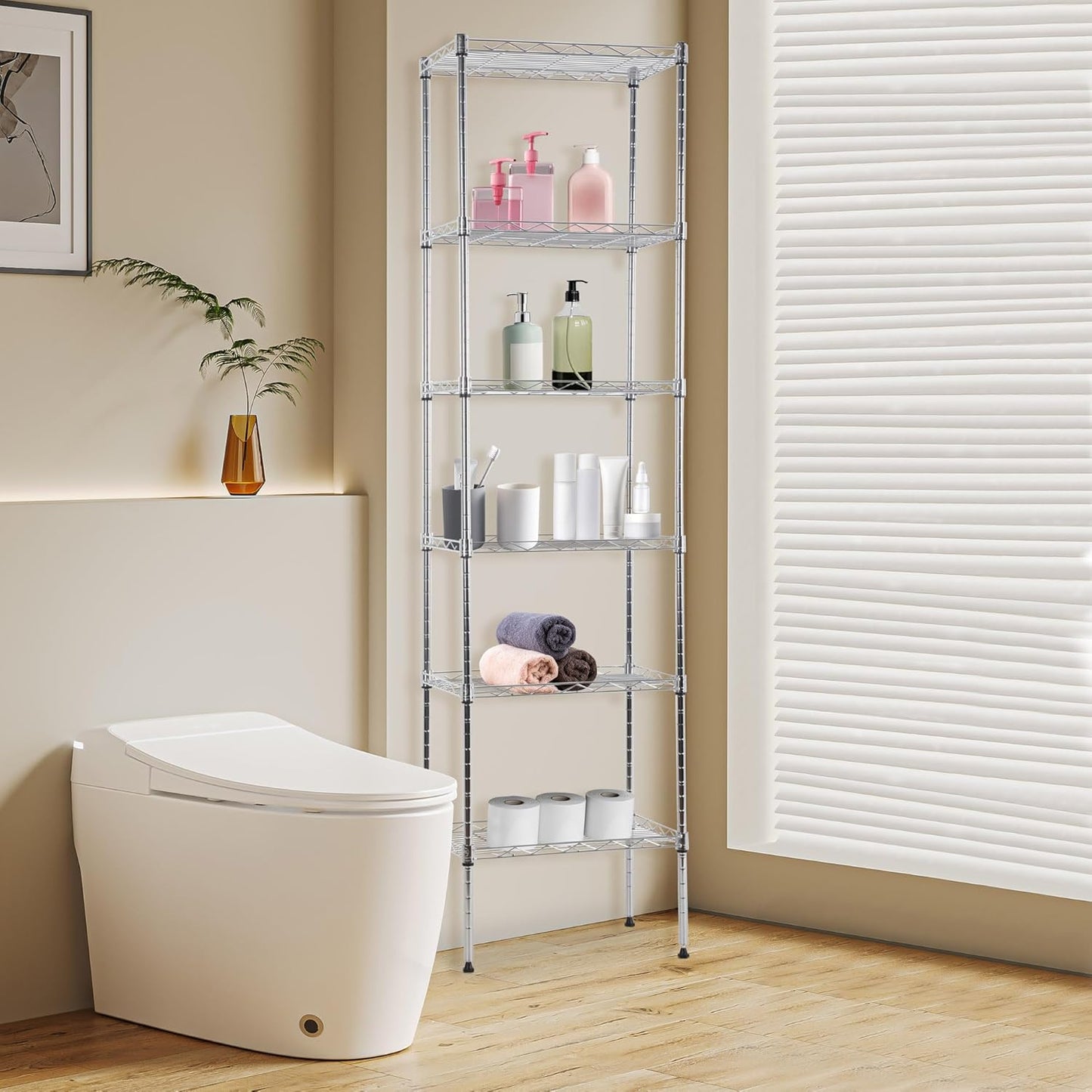 BestOffice Metal Garage Shelving 6 Tiers Garage Storage Shelves Heavy Duty 17”D x 12”W x 64”H Easy Assemble Wire Shelving NSF Certified Storage Shelves with Levling Feet for Home Garage Office, Chrome