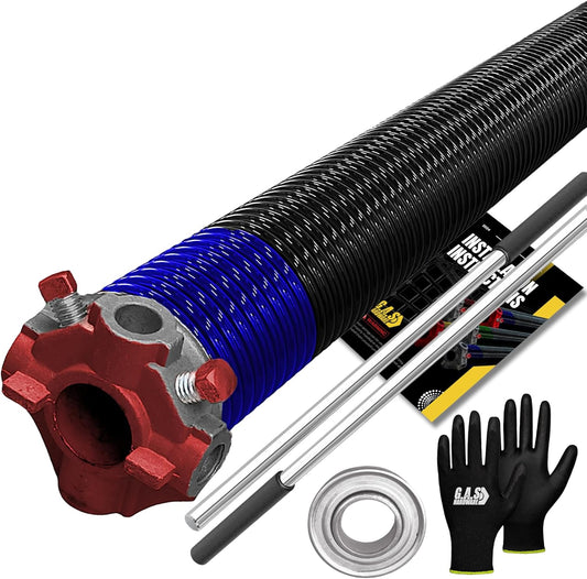 Garage Door Torsion Spring 262x1.75x36 Includes 1” Steel Bearing, Non-Slip Gloves, and Winding Bars for Left Side of Garage Door Precision E-Coating 5-Year Warranty Min. 30,000 Cycles (Red Cone)