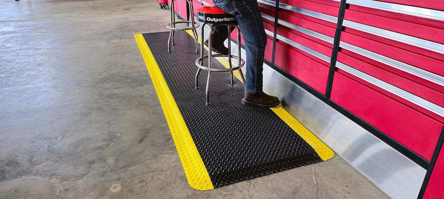 Rhino Mats, American Classic Diamond Anti-Fatigue Mats, Industrial Ergonomic Comfort Standing Mat for Work, Home, Garage, Office, Kitchen or Anywhere (Black/Yellow 9/16" Thick, 2 FT. x 6 FT.)